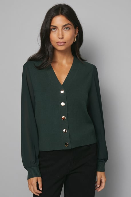 Chiffon Sleeve Button Front Cardigan - Image 1