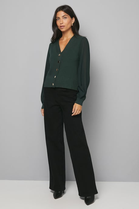 Chiffon Sleeve Button Front Cardigan - Image 2