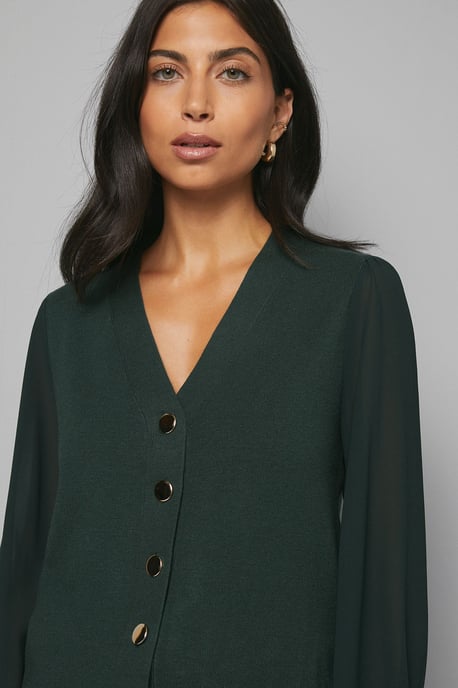 Chiffon Sleeve Button Front Cardigan - Image 4