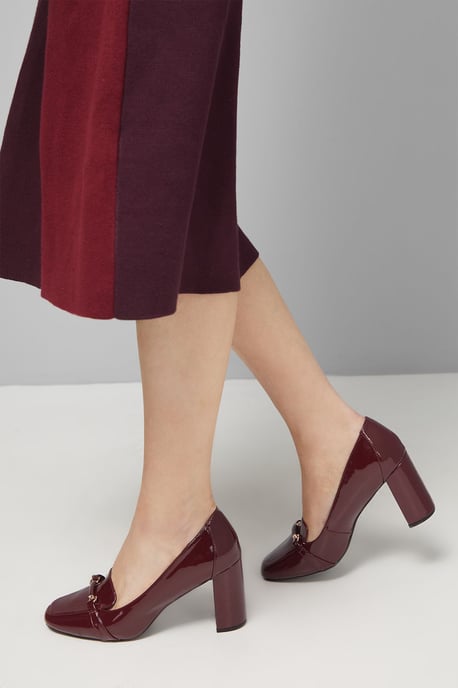 Wide Fit Lucky Faux Patent Leather High Block Heeled Loafers - Image 2