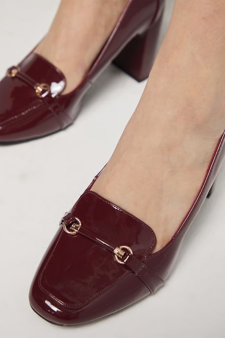 Wide Fit Lucky Faux Patent Leather High Block Heeled Loafers - Image 4