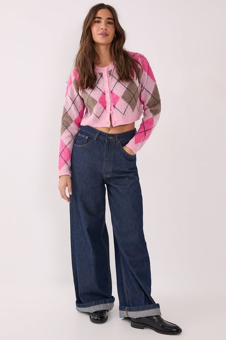Brushed Argyle Cropped Cardigan - Image 2