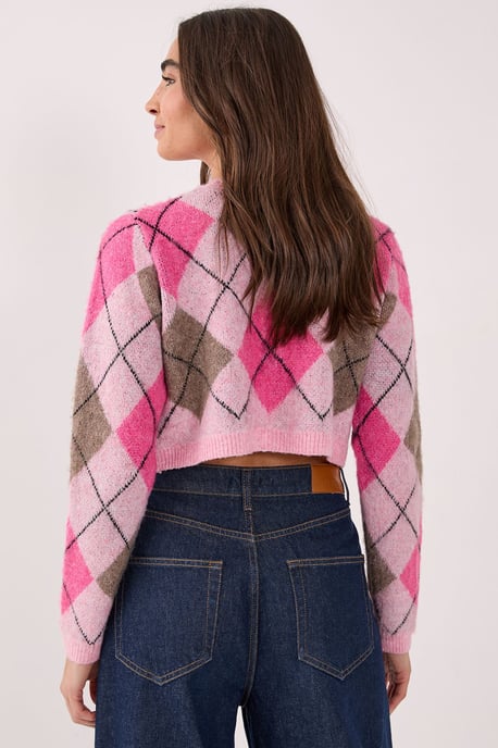 Brushed Argyle Cropped Cardigan - Image 3