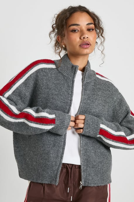 Chunky Knit Zip Through Knitted Jumper - Image 1