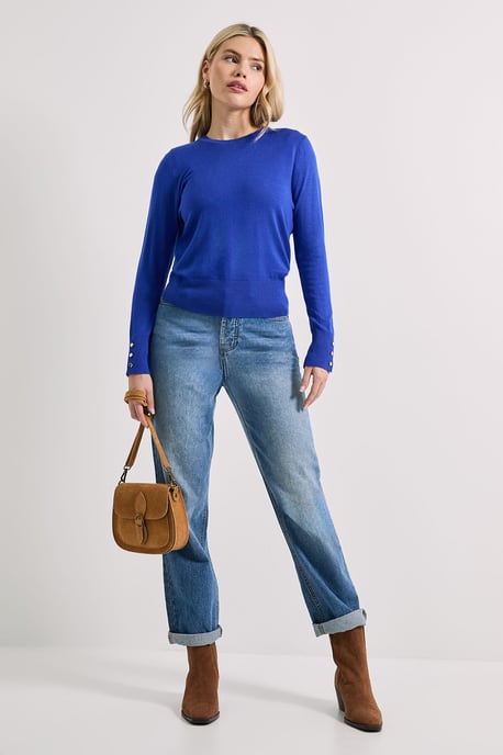 Cobalt Crew Neck Button Cuff Jumper - Image 2