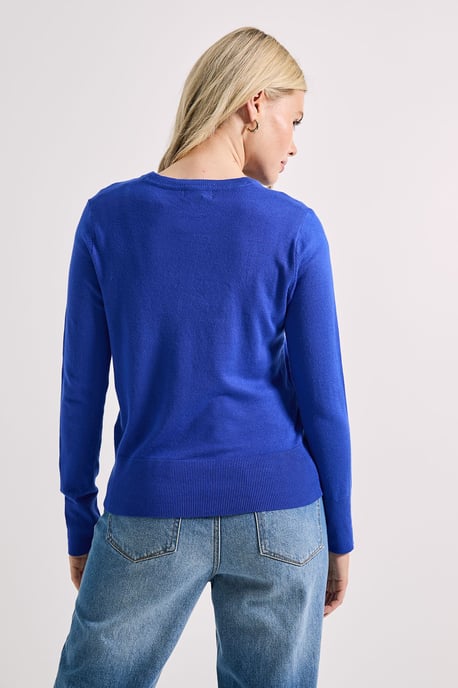 Cobalt Crew Neck Button Cuff Jumper - Image 3