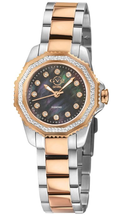GV2 Womens Cortina 316L Stainless Steel Case, Black MOP Dial, Two-toned SS/IPYG Bracelet. - Image 1