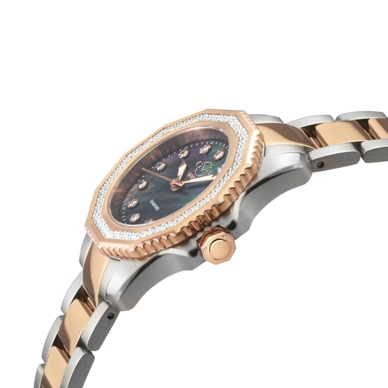 GV2 Womens Cortina 316L Stainless Steel Case, Black MOP Dial, Two-toned SS/IPYG Bracelet. - Image 3