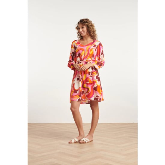 Smashed Lemon 24000 floral retro print v-neck jurk met riem | - Image 4