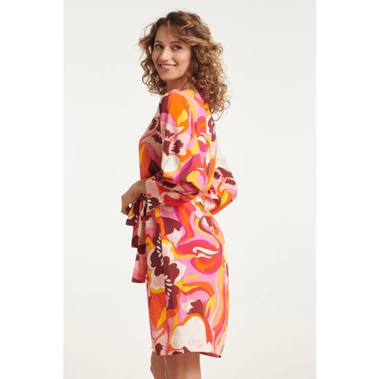 Smashed Lemon 24000 floral retro print v-neck jurk met riem | - Image 5