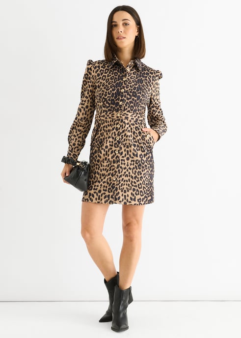 Brown Animal Print Military Mini Dress - Image 1