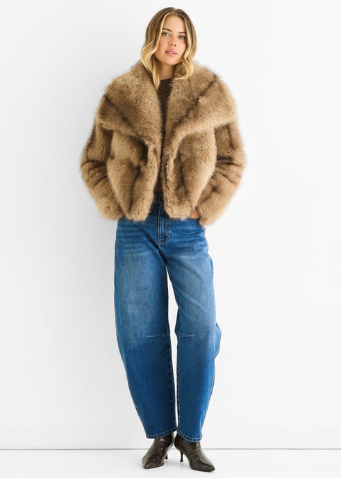 Camel Ombre Lapel Faux Fur Jacket - Image 1