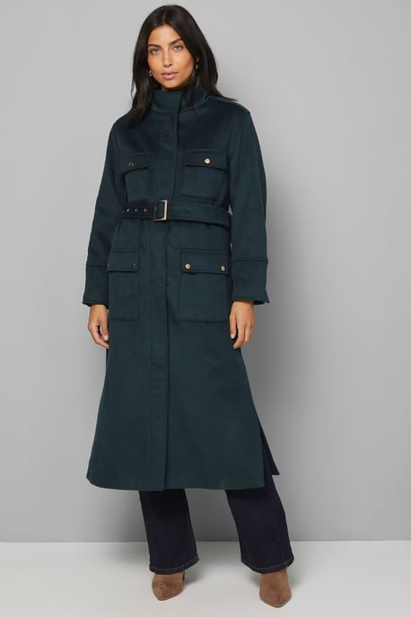 Button Down Military Belted Collar Coat - Image 1