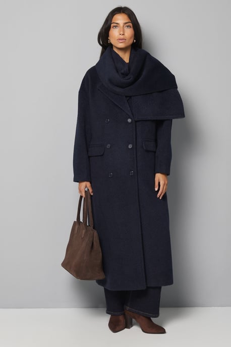 Double Breasted Twill Scarf Detail Coat - Image 1