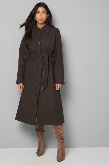 Wool Blend Belted Longline Coat - Image 1