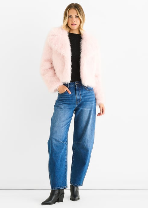 Rosa fuskpäls krage kort jacka - Image 1