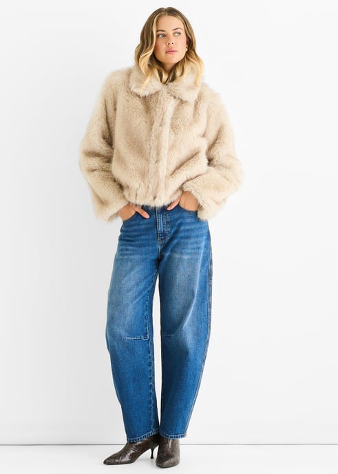 Beige Premium Ombre Faux Fur Jacket - Image 1