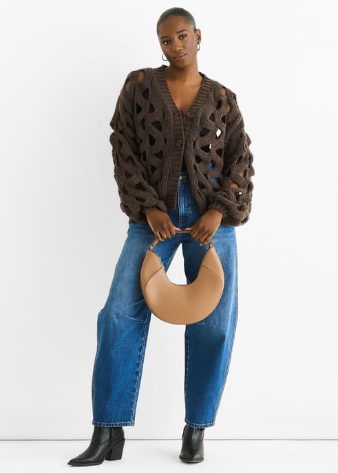 Chocolate Hollow Chunky Knit Cardigan - Image 1