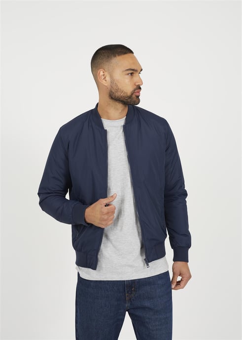 Navy Collarless Bomber Zip-Up Jacket - Image 1