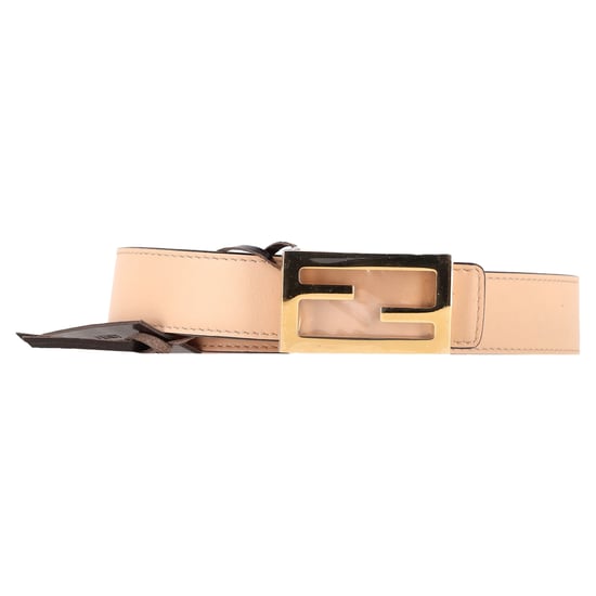 Fendi FF Buckle Reversible Belt in Beige Leather - Image 1