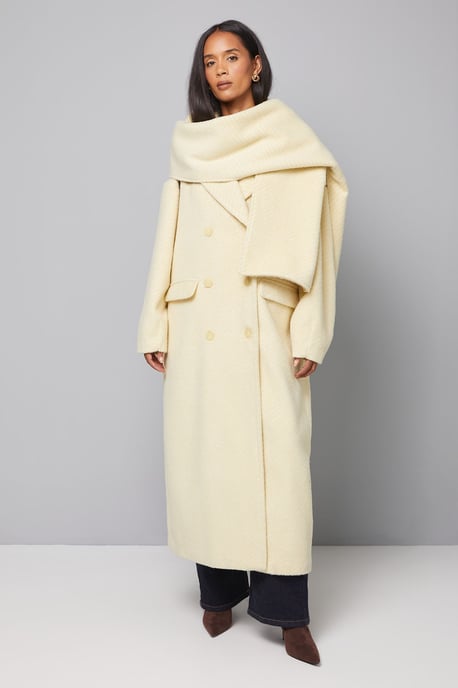 Double Breasted Twill Scarf Detail Coat - Image 1