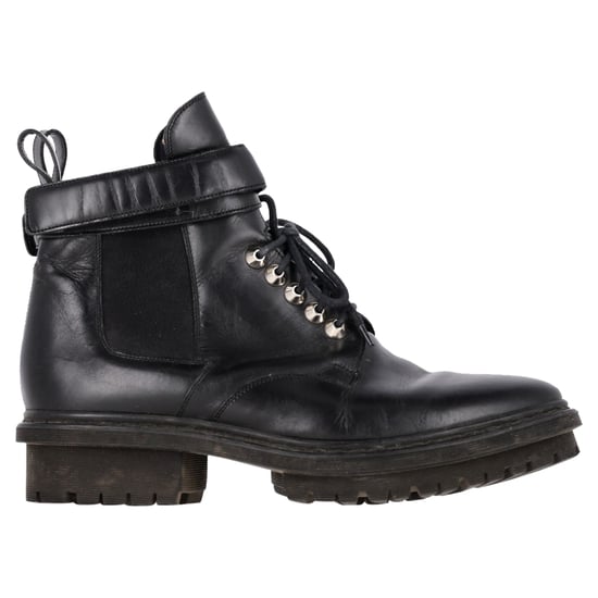 Balenciaga Lace Up Combat Boots in Black Calfskin Leather - Image 1