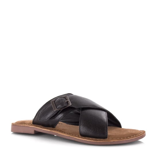 Lazamani Leren mules black met gekruiste banden platte sandalen dames - Image 2