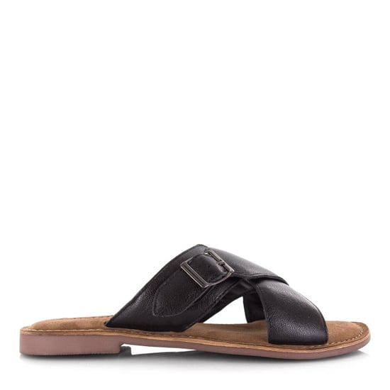 Lazamani Leren mules black met gekruiste banden platte sandalen dames - Image 4
