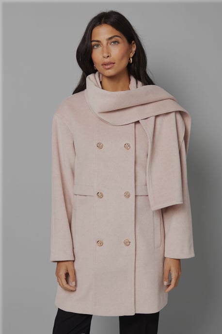 Double Breasted Scarf Detail Coat - Image 1
