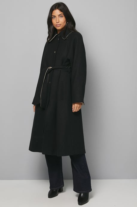 Wool Blend Belted Longline Coat - Image 1