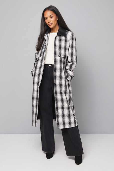 Check Contrast Collar Trench Coat - Image 1
