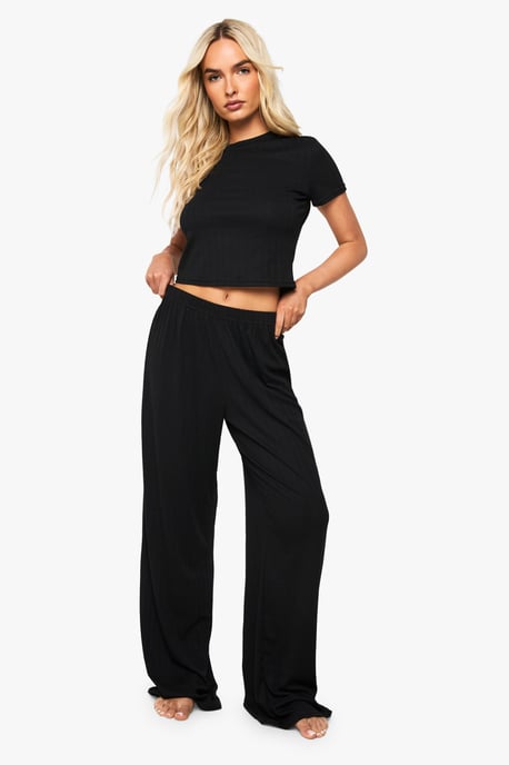 Pointelle Baby Tee and Wide Leg Trouser Pyjama Set - Image 1