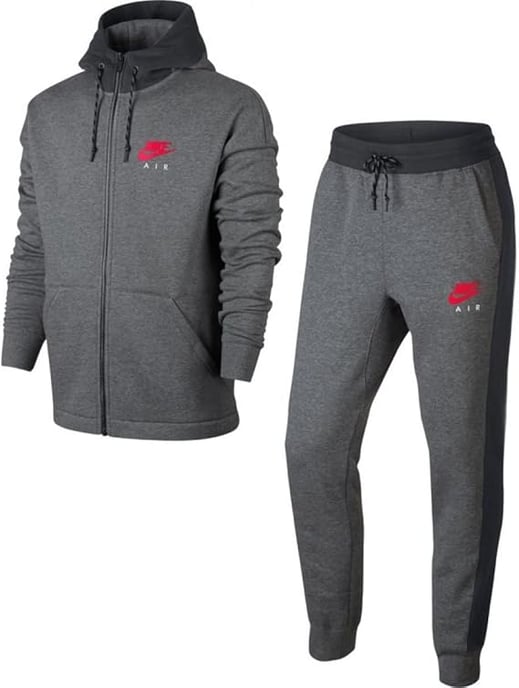 Nike Grey Red Hooded Fleece Tracksuit - Image 1