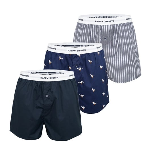 Happy Shorts 3-pack wijde boxershorts heren blauw gestreept meeuwen print - Image 1