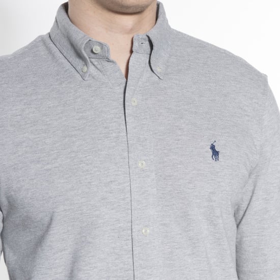 Men's Ralph Lauren Embroidered Button Down Collar Long Sleeve Shirt in Andover Heather - Image 6