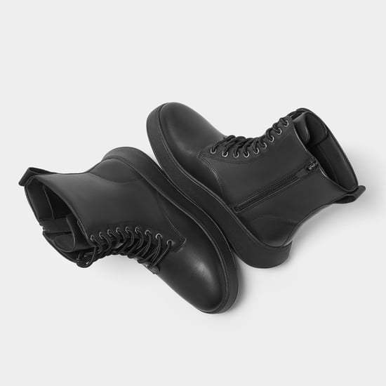 FitFlop F-mode leather lace-up flatform ankle boots - Image 4