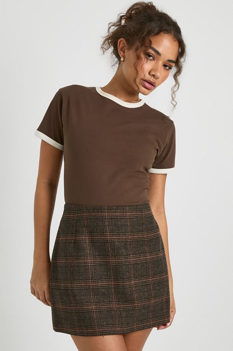 Checked Wool Look Mini Skirt - Image 1