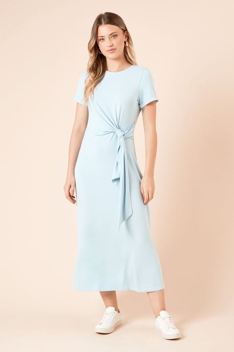 Tie Detail Short Sleeve Jersey Midi Dress - Image 1