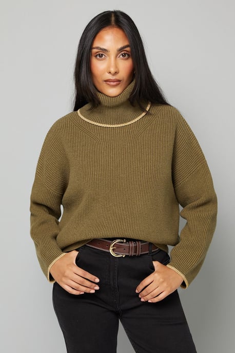 Petite Roll Neck Gold Detail Jumper - Image 1