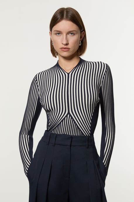Stripe Fitted Long Sleeve Knitted Top - Image 1