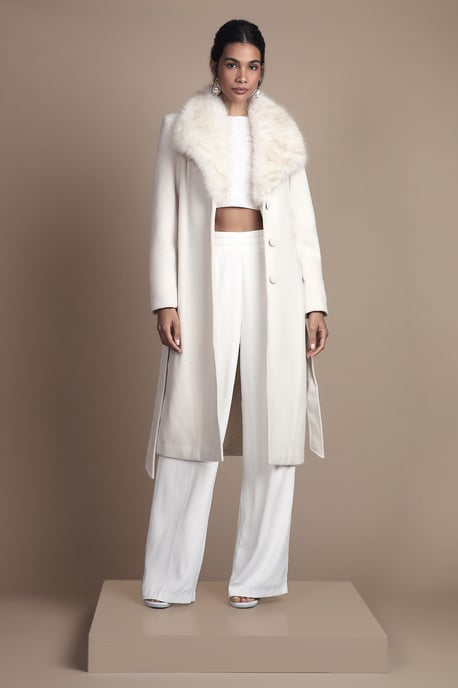 Fur Collar Occasion Belted Midi Coat - Image 1