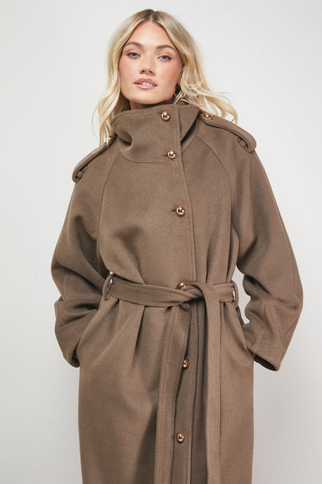 Funnel Sleeve Detail Belted Coat - Image 1