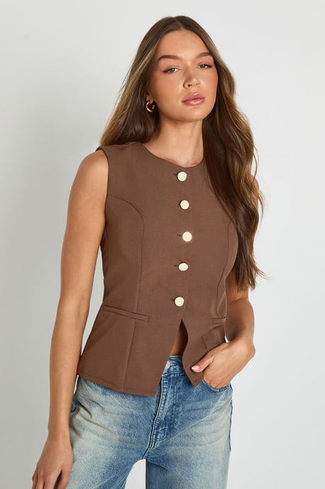 Button Trim Detail Tailored Waistcoat - Image 1