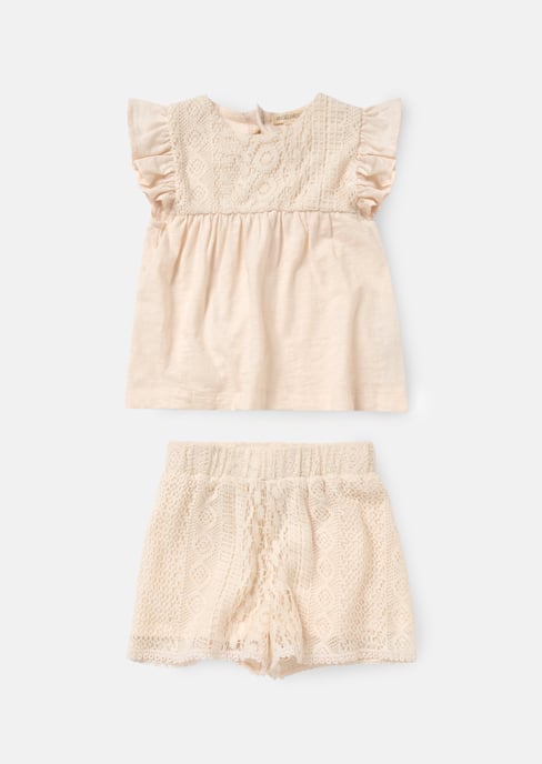 Kinsley Cream Crochet Top And Short Set - Image 1