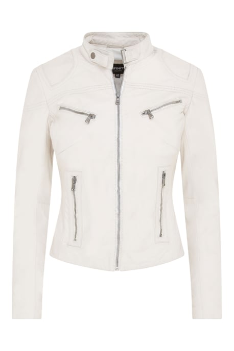 Womens White Casual Slim-Fit Leather Biker Jacket-Tulsa - Image 1