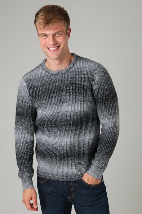 Black Colour Block Ombre Crew Neck Jumper With Wool - Image 1