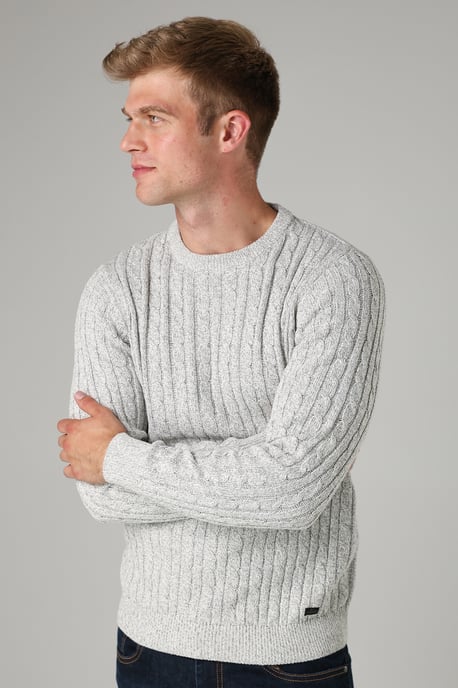 Grey Crew Neck Cotton Blend Jumper - Image 1