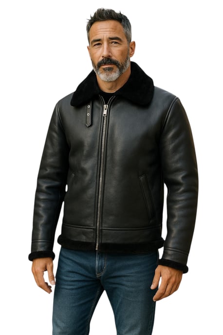 Mens Black B3 Aviator Real Sheepskin Leather Flying Jacket-Oxford - Image 1