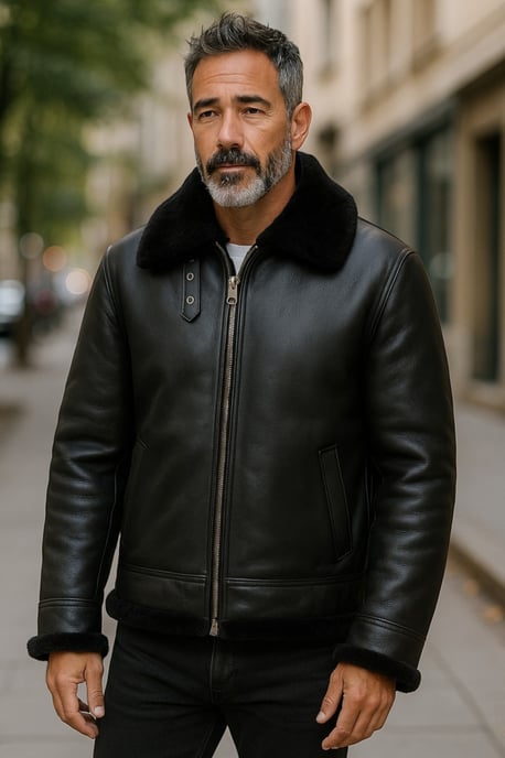 Mens Black B3 Aviator Real Sheepskin Leather Flying Jacket-Hobart - Image 1