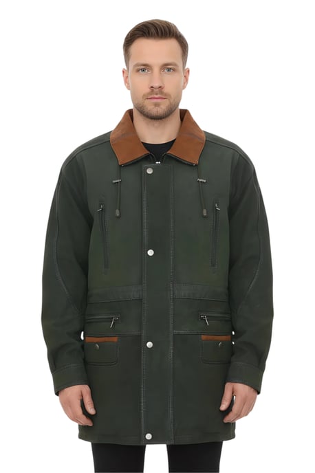 Heren groene nubuck leren parka jas - Gatton - Image 1